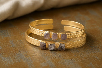 Gold Birthstone Cuff Bracelet, Herkimer Diamond Cuff, April Birthstone Gift