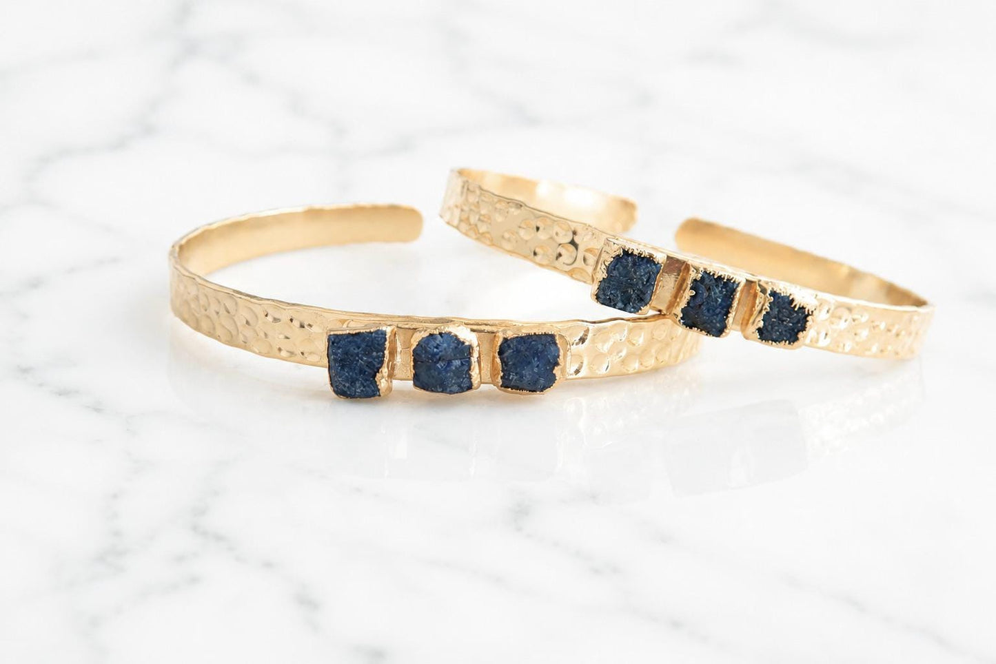 Raw Sapphire Gold Cuff Bracelet, Hammered Gold Bracelet, September Birthstone Gift