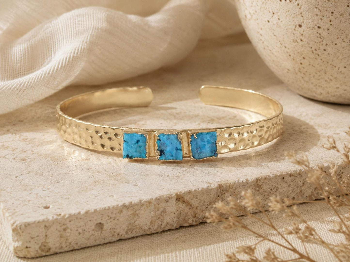 Turquoise Cuff Bracelet Gold | December Birthstone Gift | Minimalist Boho Chic Gemstone Bangle,