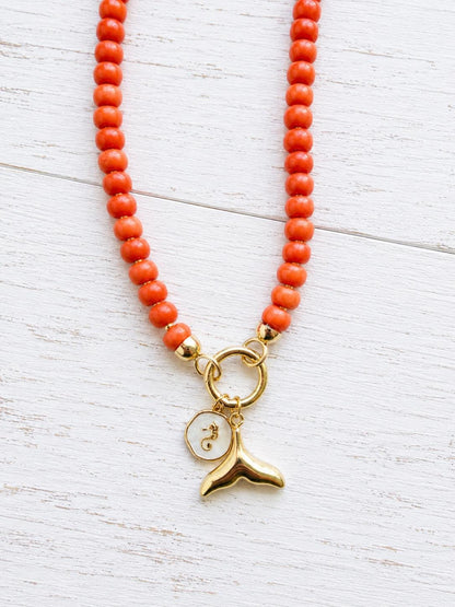 Coastal Beaded Charm Necklace, Gold Filled Coral Charm Holder Necklace, Charm Bar Jewelry, Interchangeable Charm Necklace, Gift for Her
