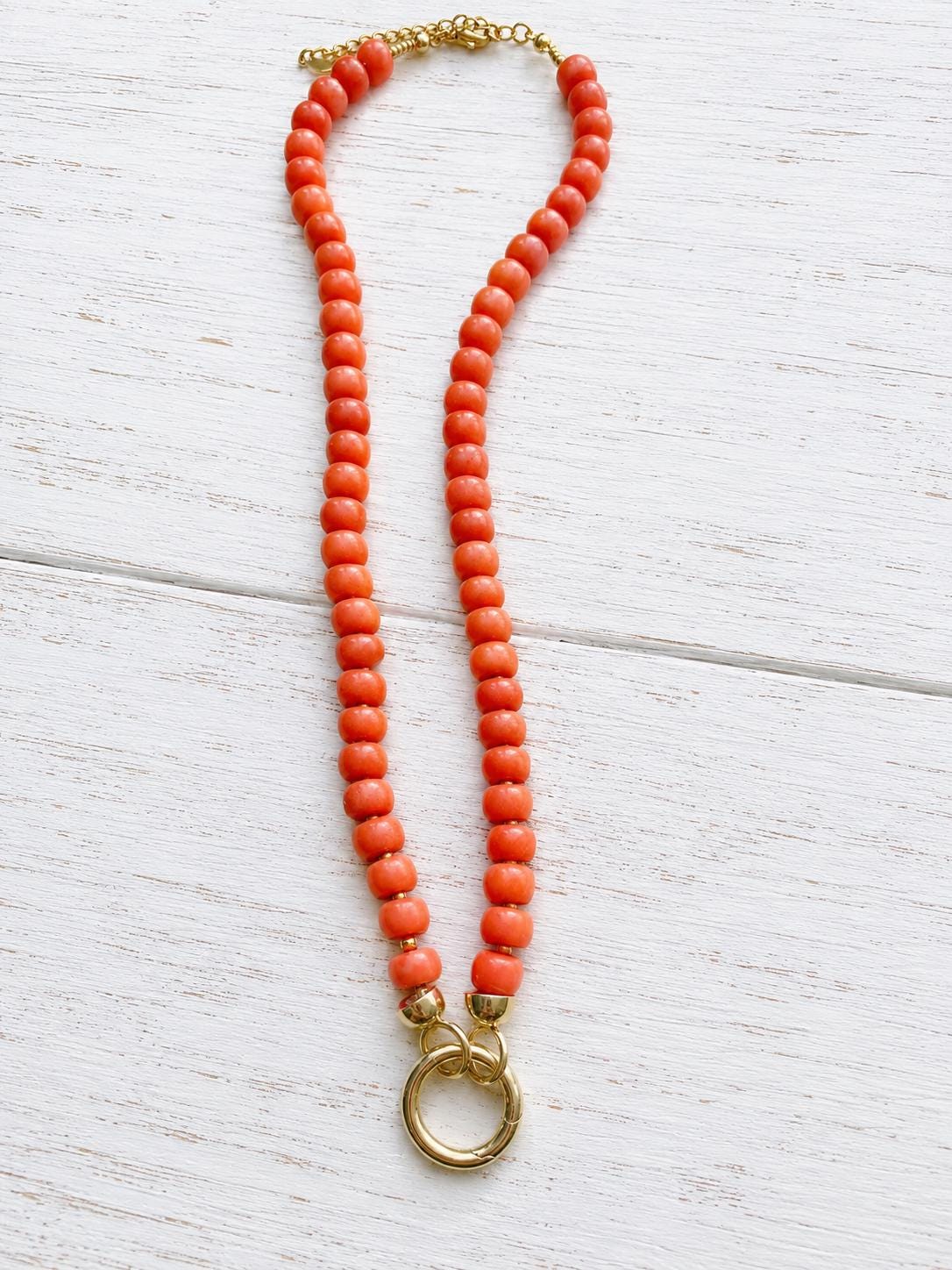 Coastal Beaded Charm Necklace, Gold Filled Coral Charm Holder Necklace, Charm Bar Jewelry, Interchangeable Charm Necklace, Gift for Her