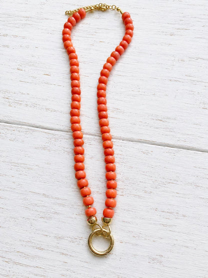Coastal Beaded Charm Necklace, Gold Filled Coral Charm Holder Necklace, Charm Bar Jewelry, Interchangeable Charm Necklace, Gift for Her