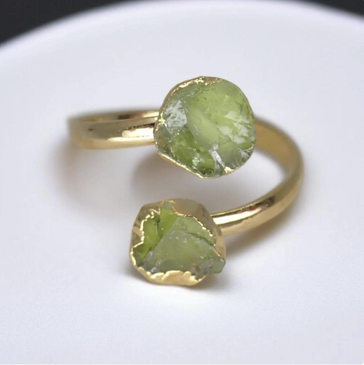 Raw Herkimer Diamond Open Wrap Ring – Adjustable Gold Ring with Double Crystals – April Birthstone Jewelry