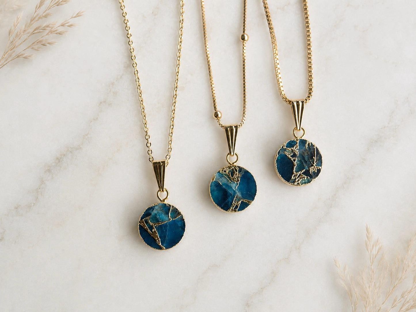 Teal Gemstone Kintsugi Necklace, Ocean Blue Jewelry, Dainty Minimalist Boho Necklace