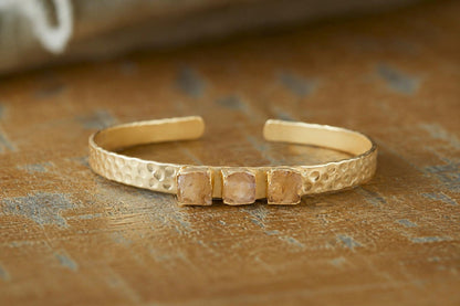 Raw Citrine Gold Cuff Bracelet, Adjustable Bangle with Natural Gemstones, November Birthstone Jewelry
