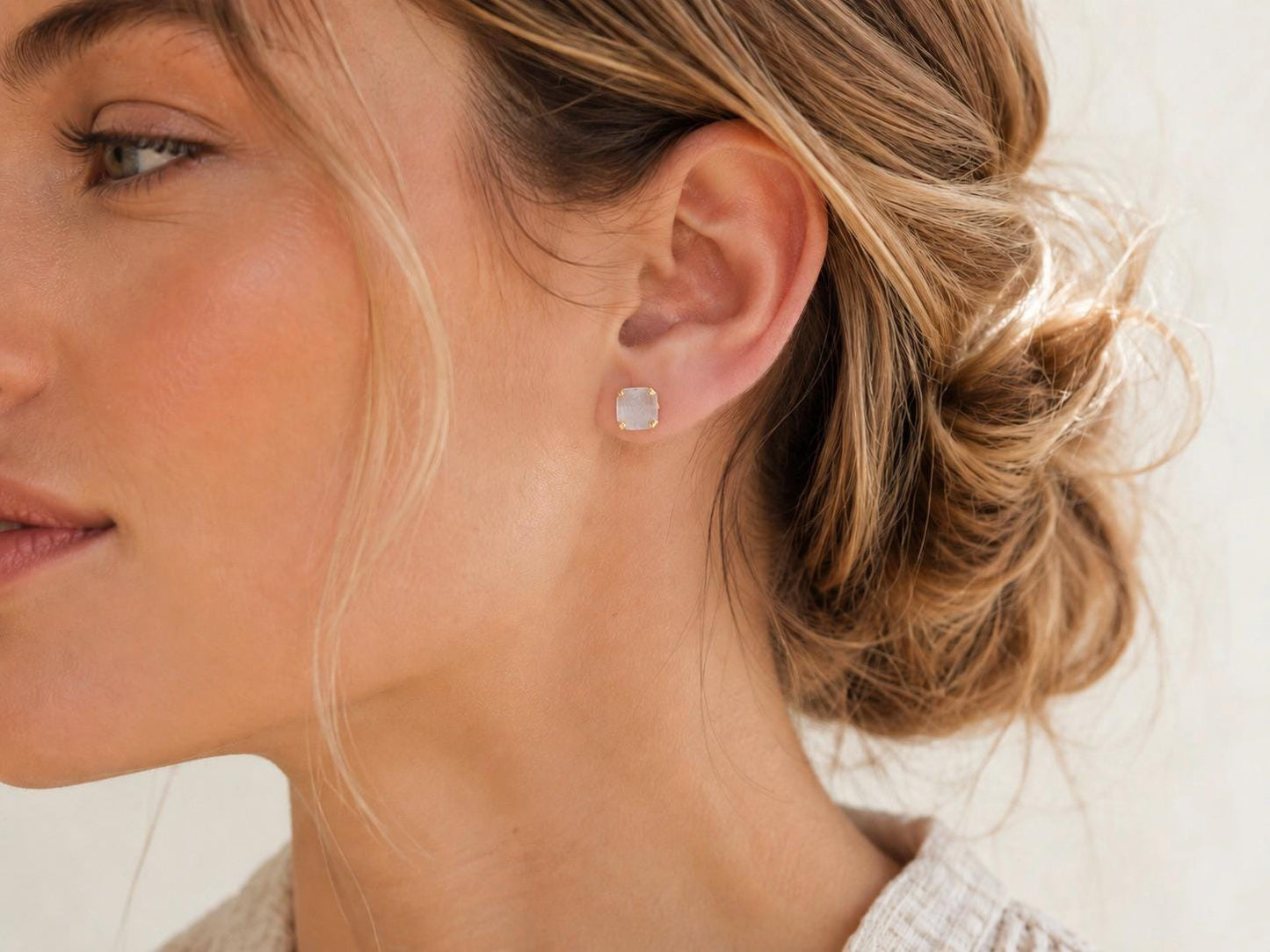 Square Clear Quartz Stud Earrings, Raw Quartz Crystal Studs, April Birthstone Gift