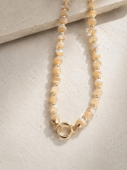 Mother of Pearl Beaded Charm Necklace, Front Clasp Charm Holder Necklace,  Coastal Fish Charm Necklace Gold