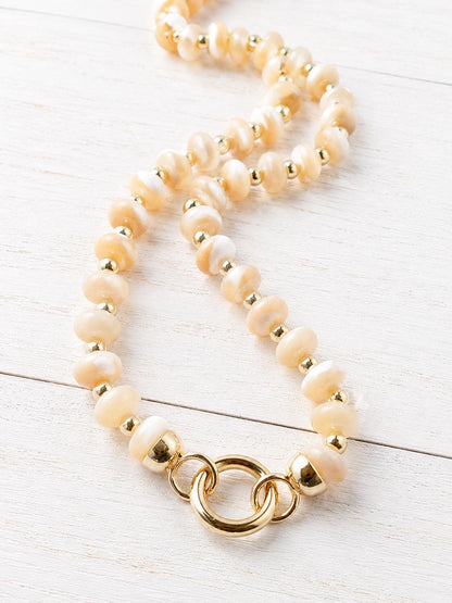 Mother of Pearl Beaded Charm Necklace, Front Clasp Charm Holder Necklace,  Coastal Fish Charm Necklace Gold