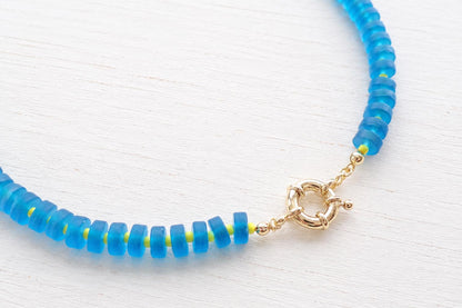 Colorful Sea Glass Charm Holder Necklace, Front Clasp Necklace, Fish Pendant Necklace