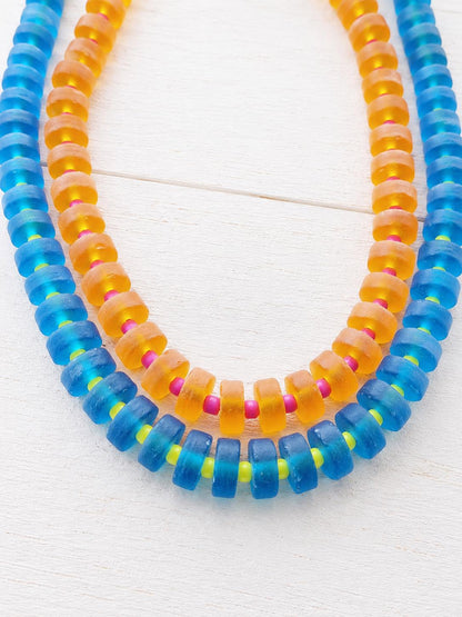 Colorful Sea Glass Charm Holder Necklace, Front Clasp Necklace, Fish Pendant Necklace
