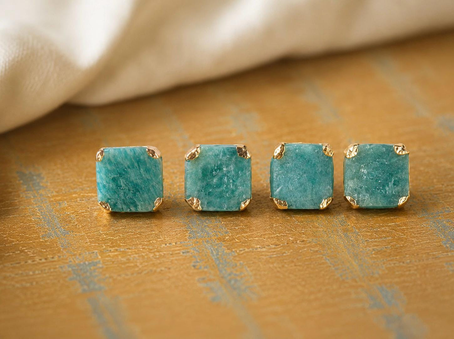 Raw Amazonite Stud Earrings, Aqua Blue Green Gemstone Studs, Gold Minimalist Earrings