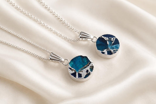 Teal Gemstone Kintsugi Necklace, Ocean Blue Jewelry, Dainty Minimalist Boho Necklace