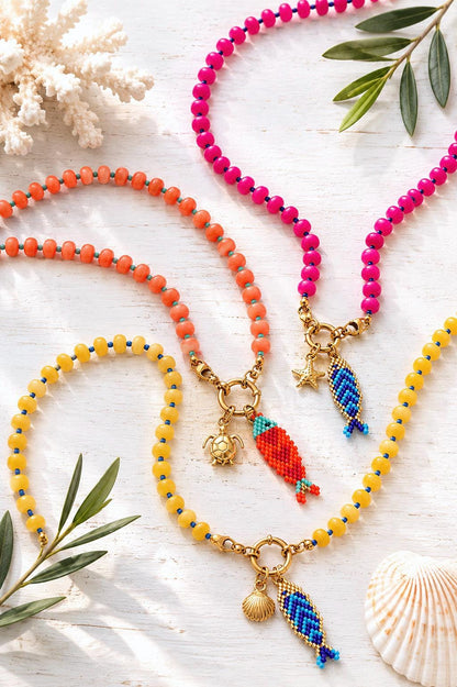 Colorful Beaded Charm Necklace | Front Clasp Candy Necklace | Dopamine Necklace | Interchangeable Charm Jewelry | Coastal Beach Jewelry