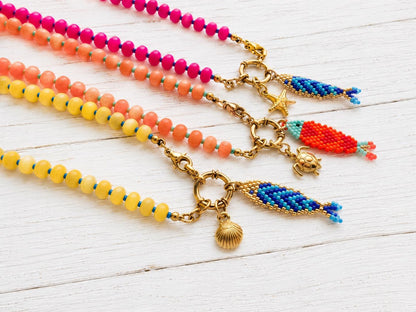 Colorful Beaded Charm Necklace | Front Clasp Candy Necklace | Dopamine Necklace | Interchangeable Charm Jewelry | Coastal Beach Jewelry