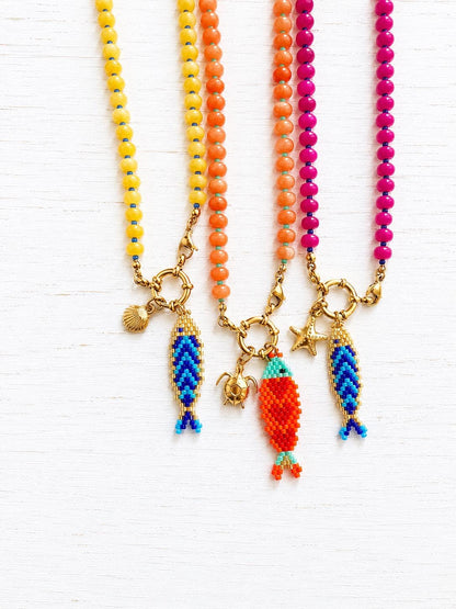 Colorful Beaded Charm Necklace | Front Clasp Candy Necklace | Dopamine Necklace | Interchangeable Charm Jewelry | Coastal Beach Jewelry