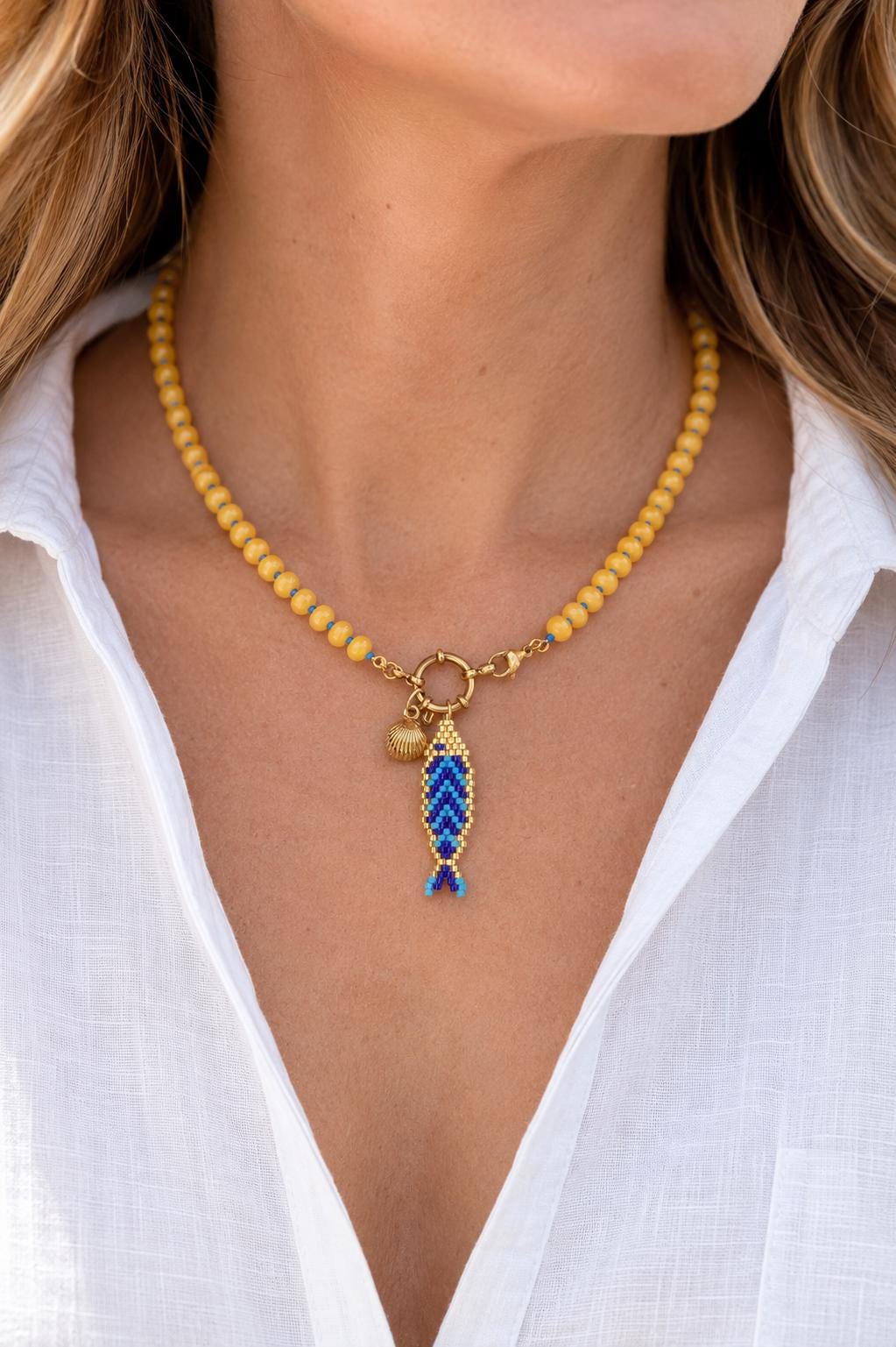 Colorful Beaded Charm Necklace | Front Clasp Candy Necklace | Dopamine Necklace | Interchangeable Charm Jewelry | Coastal Beach Jewelry