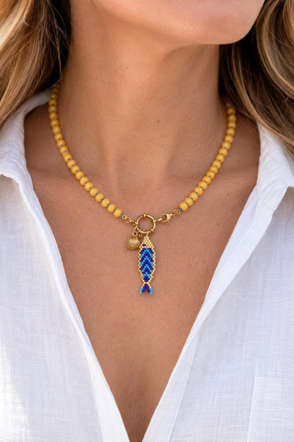 Colorful Beaded Charm Necklace | Front Clasp Candy Necklace | Dopamine Necklace | Interchangeable Charm Jewelry | Coastal Beach Jewelry