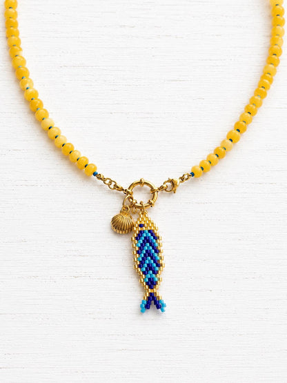 Colorful Beaded Charm Necklace | Front Clasp Candy Necklace | Dopamine Necklace | Interchangeable Charm Jewelry | Coastal Beach Jewelry