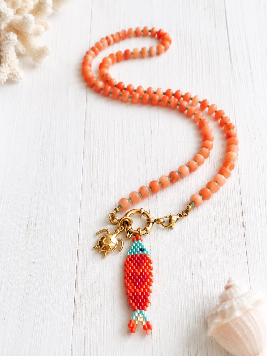 Colorful Beaded Charm Necklace | Front Clasp Candy Necklace | Dopamine Necklace | Interchangeable Charm Jewelry | Coastal Beach Jewelry