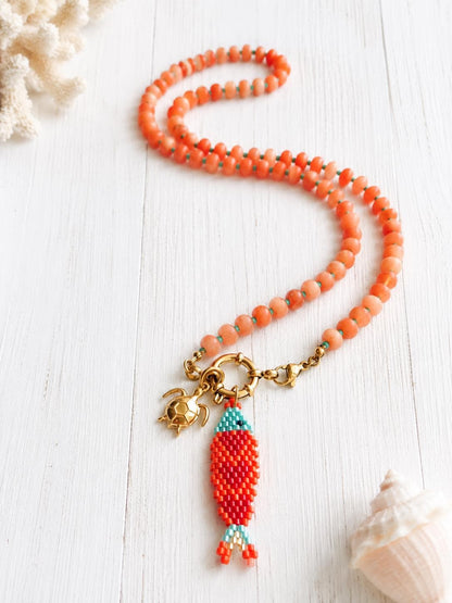 Colorful Beaded Charm Necklace | Front Clasp Candy Necklace | Dopamine Necklace | Interchangeable Charm Jewelry | Coastal Beach Jewelry