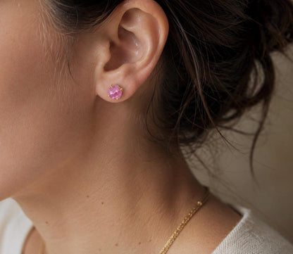 Raw Ruby Stud Earrings | July Birthstone Gift | Natural Pink Gemstone Post Earrings