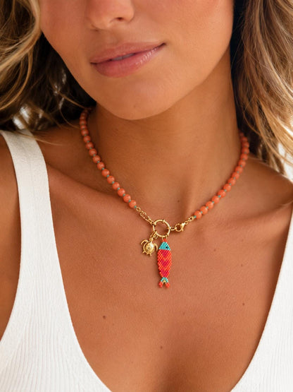 Colorful Beaded Charm Necklace | Front Clasp Candy Necklace | Dopamine Necklace | Interchangeable Charm Jewelry | Coastal Beach Jewelry