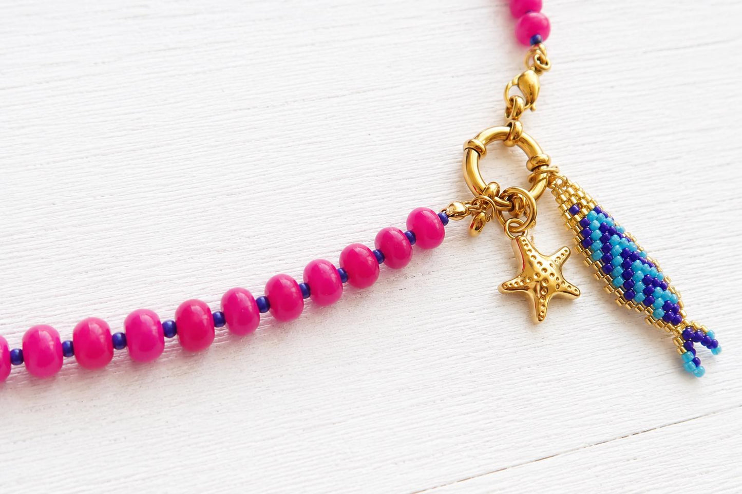 Colorful Beaded Charm Necklace | Front Clasp Candy Necklace | Dopamine Necklace | Interchangeable Charm Jewelry | Coastal Beach Jewelry