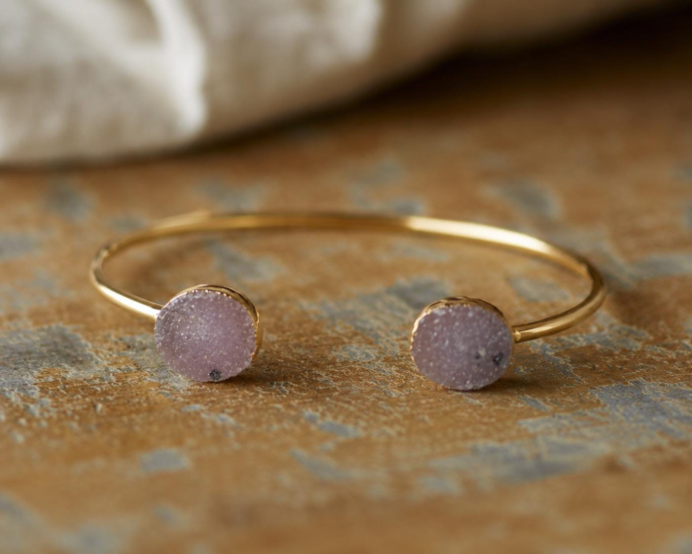 Druzy Cuff Bracelet | Adjustable Gold Gemstone Bracelet | Natural Crystal Open Cuff | Minimalist Gemstone Jewelry | Gift for Her