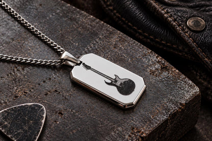 Mens Guitar Necklace, Electric Guitar Pendant, Guitarist Gift, Musician Gift for Him, Laser Engraved Stainless Steel , Rock Music Jewelry