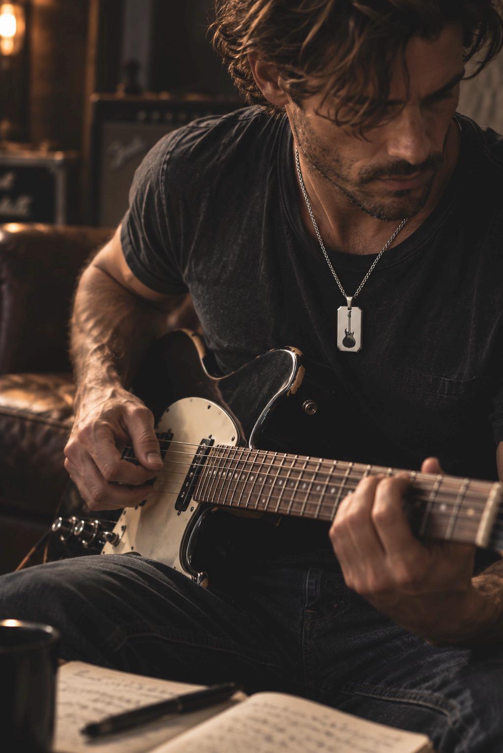Mens Guitar Necklace, Electric Guitar Pendant, Guitarist Gift, Musician Gift for Him, Laser Engraved Stainless Steel , Rock Music Jewelry