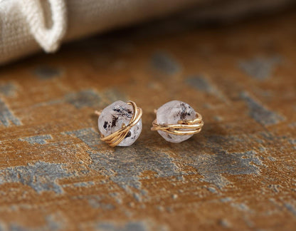 Dainty Herkimer Diamond Stud Earrings, Raw Crystal Gemstone Earrings, April Birthstone Jewelry