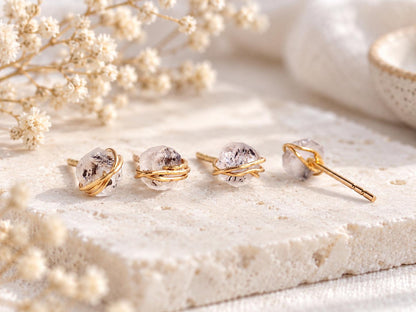 Dainty Herkimer Diamond Stud Earrings, Raw Crystal Gemstone Earrings, April Birthstone Jewelry