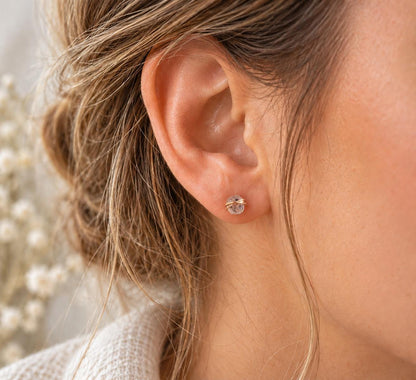 Dainty Herkimer Diamond Stud Earrings, Raw Crystal Gemstone Earrings, April Birthstone Jewelry