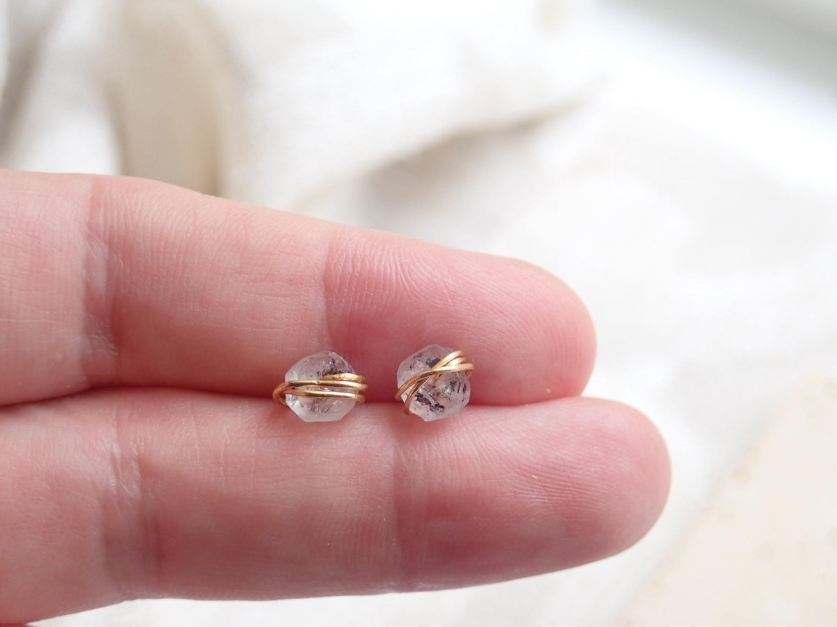 Dainty Herkimer Diamond Stud Earrings, Raw Crystal Gemstone Earrings, April Birthstone Jewelry
