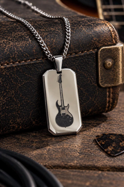 Mens Guitar Necklace, Electric Guitar Pendant, Guitarist Gift, Musician Gift for Him, Laser Engraved Stainless Steel , Rock Music Jewelry