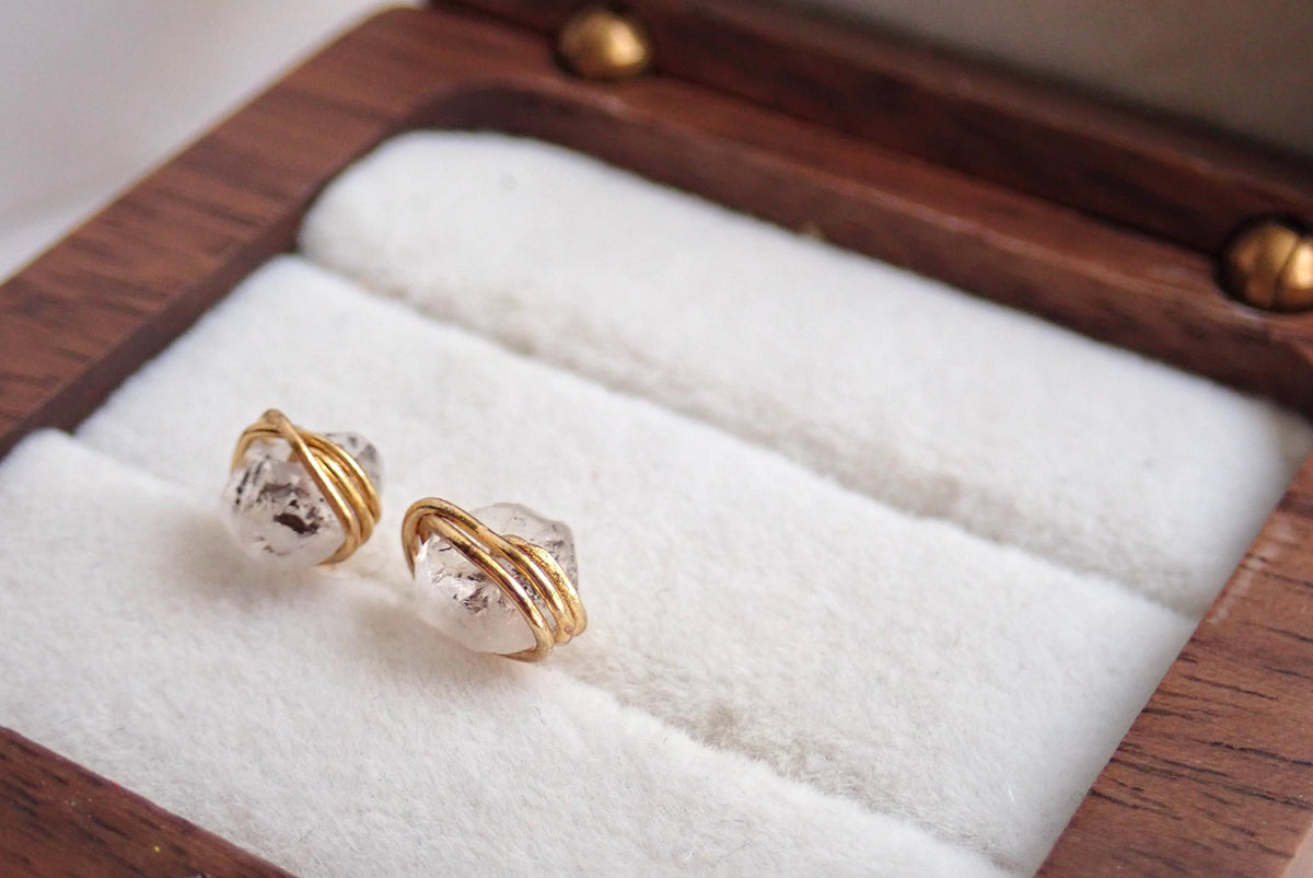 Dainty Herkimer Diamond Stud Earrings, Raw Crystal Gemstone Earrings, April Birthstone Jewelry