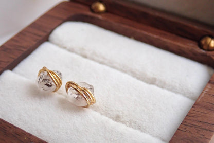 Dainty Herkimer Diamond Stud Earrings, Raw Crystal Gemstone Earrings, April Birthstone Jewelry
