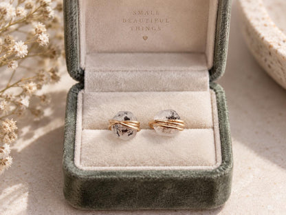 Dainty Herkimer Diamond Stud Earrings, Raw Crystal Gemstone Earrings, April Birthstone Jewelry