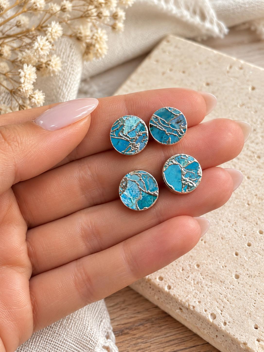 Silver Mojave Turquoise Stud Earrings, December Birthstone Gift, Kintsugi Gemstone Earrings
