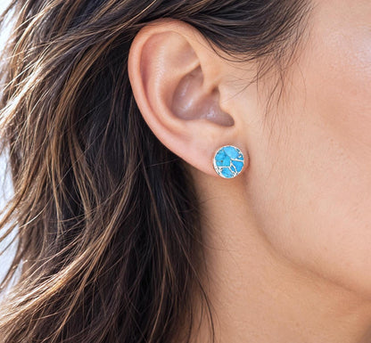 Silver Mojave Turquoise Stud Earrings, December Birthstone Gift, Kintsugi Gemstone Earrings