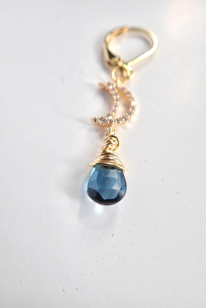 Genuine London Blue Topaz Dangle Earrings,  November Birthstone Jewelry, Blue Gemstone Earrings Gold, Crescent Moon Celestial Earrings