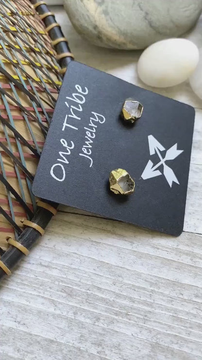 Raw Herkimer Diamond Stud Earrings | 14K Gold Plated | Natural Crystal Jewelry