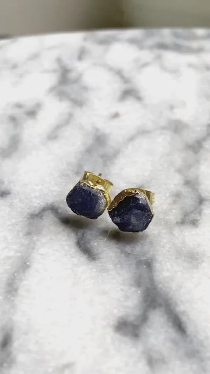 Sapphire Studs Earrings, Raw Gemstone Stud Earrings Silver, Sapphire Jewelry, Birth Month Earrings, September Birthstone Gift