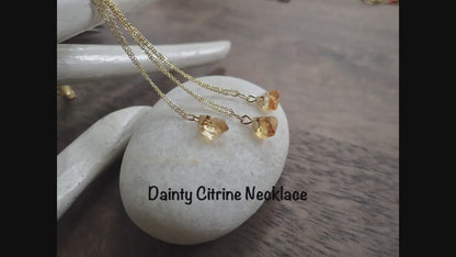 Dainty Raw Citrine Pendant Necklace, Gold Capped Crystal on 18k Gold Filled Chain – Small November Birthstone Gift for Her