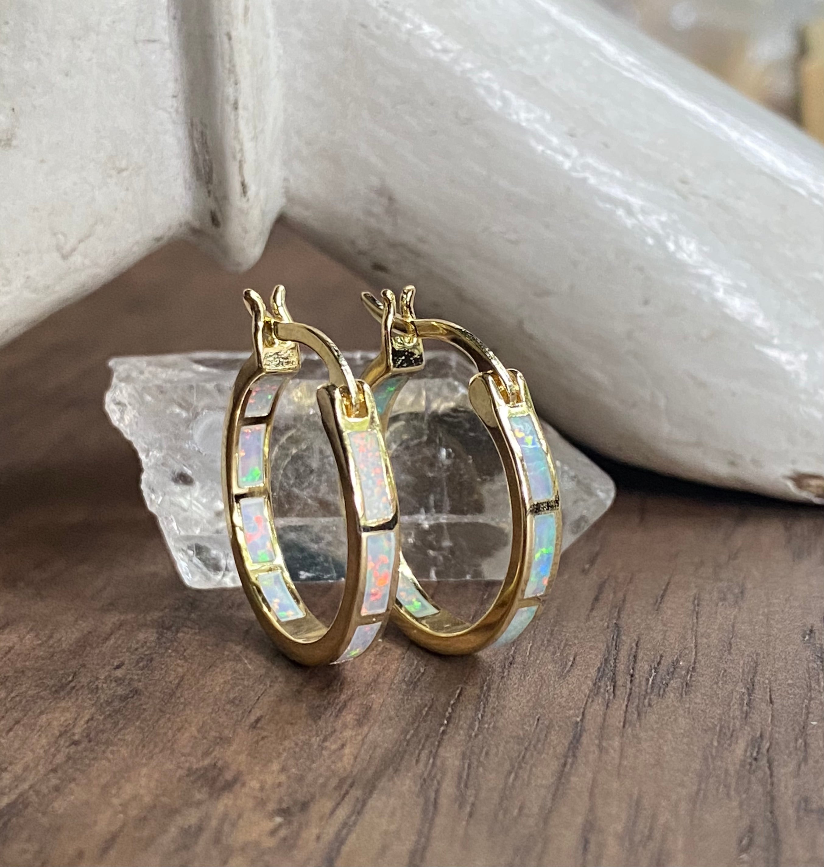 Gold earrings with deals opal