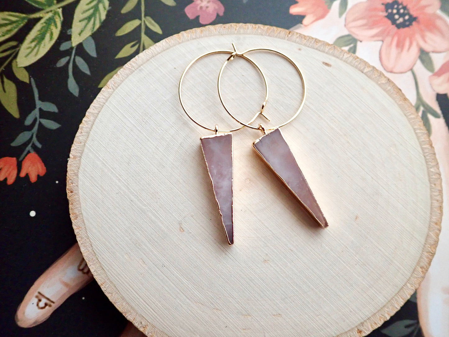 Tall Rosalind Rose Quartz Hoops