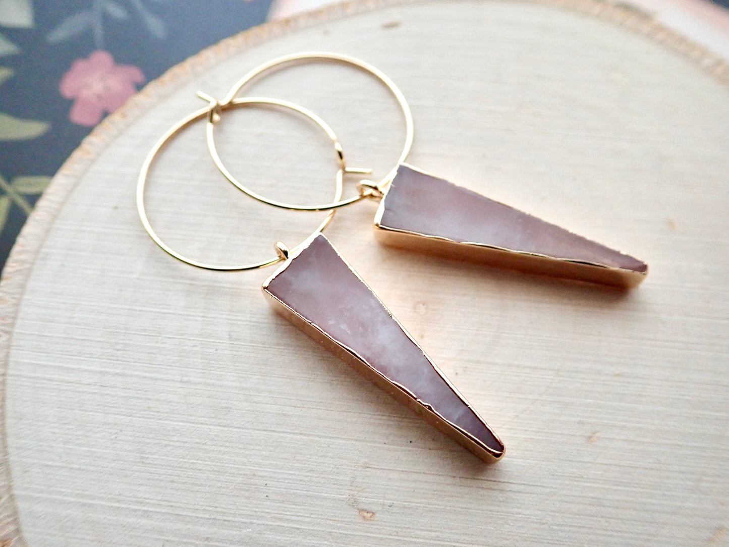 Tall Rosalind Rose Quartz Hoops