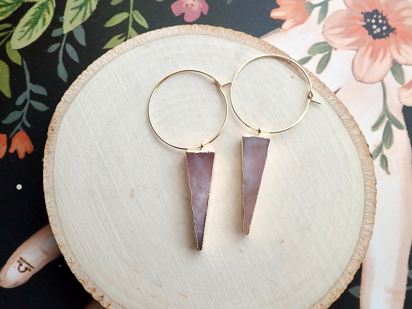 Tall Rosalind Rose Quartz Hoops