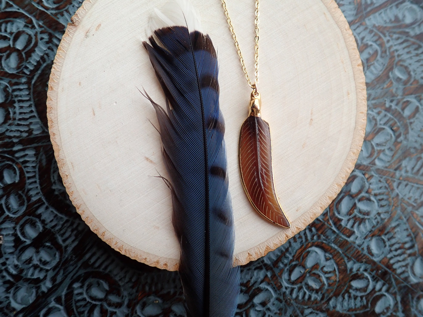 Tuaco Carved Feather Necklace