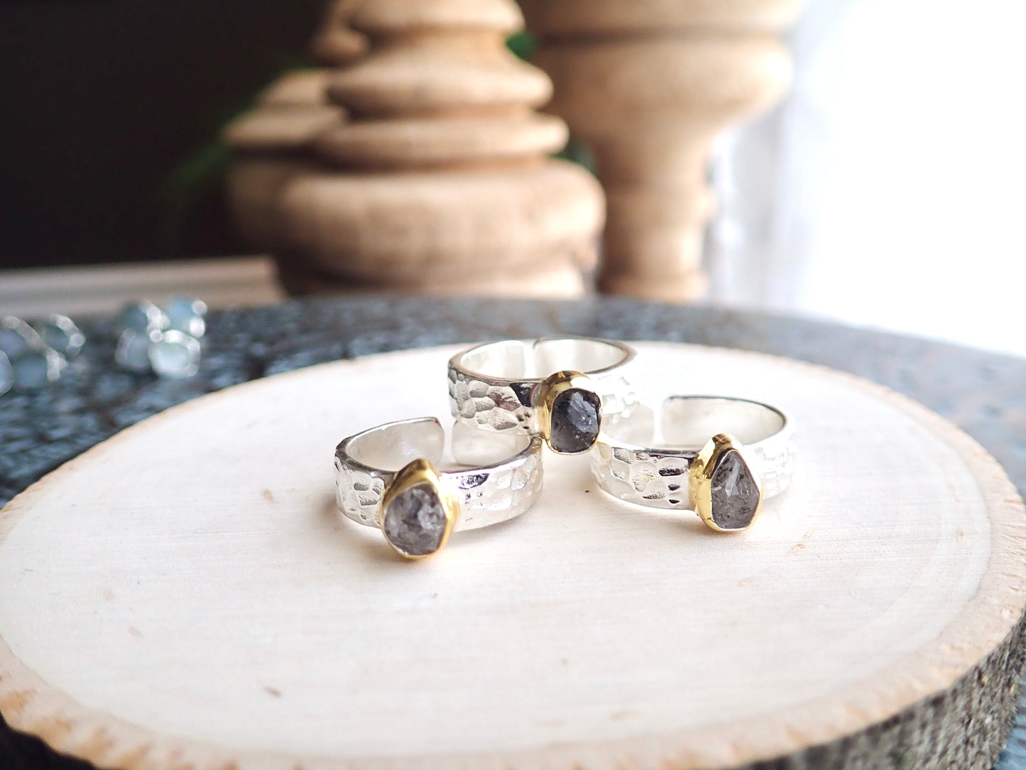 Etna Silver and Gold Herkimer Diamond Ring